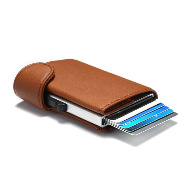 Dark brown S35 BISI GORO, новинка, RFID держатель для карт, блокирующий металлический кошелек, одна коробка, минималистичный кошелек, алюминиевая посылка для карт, для мужчин, Чехол для карт - Цвет: Dark brown S35