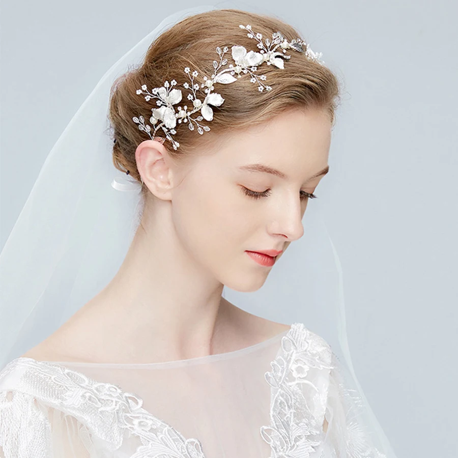 1pc/lot Wedding Bridal Fairy Lady Silver Plated Leaves Butterfly Clear Crystal Twigs Long Vine Headband Handmade Hair Accessory | Украшения