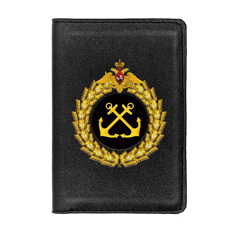 

Russian Navy Symbol Leather Passport Cover Men Women Slim ID Card Holder Pocket Wallet Case Travel Accessories