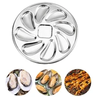 stainless steel oystr plate 8 slots oyster serving grilling plate pan for oysters sauce lemons seafood tray home restaurant dish
