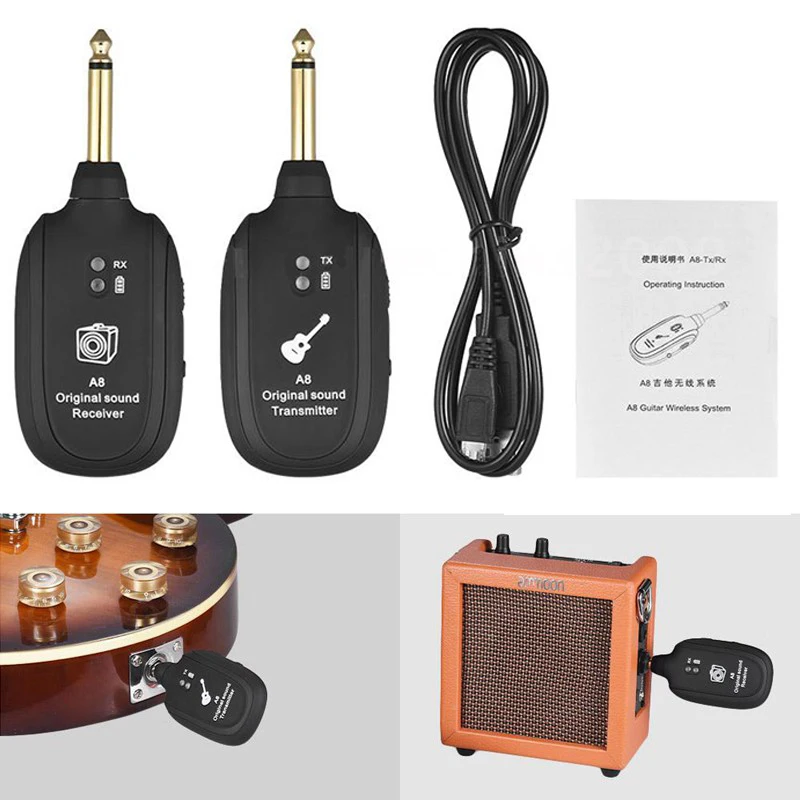 

Беспроводная гитарная система, передатчик, приемник, Встроенная перезаряжаемая батарея, максимальная дальность передачи 50 м для гитарных а...