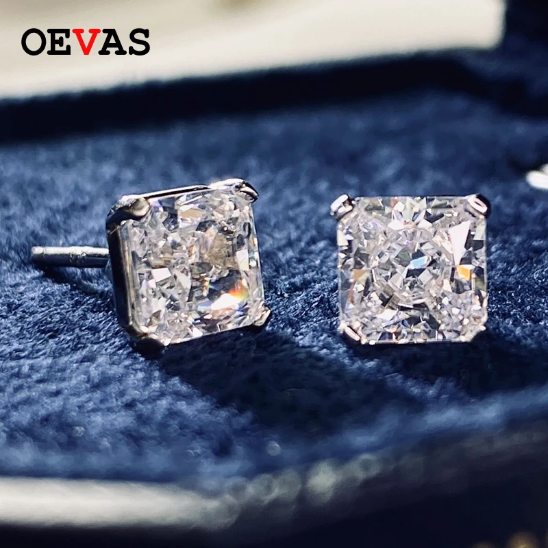

OEVAS 100% 925 Sterling Silver Sparkling High Carbon Diamond Stud Earrings For Women Wedding Engagement Party Fine Jewelry Gifts
