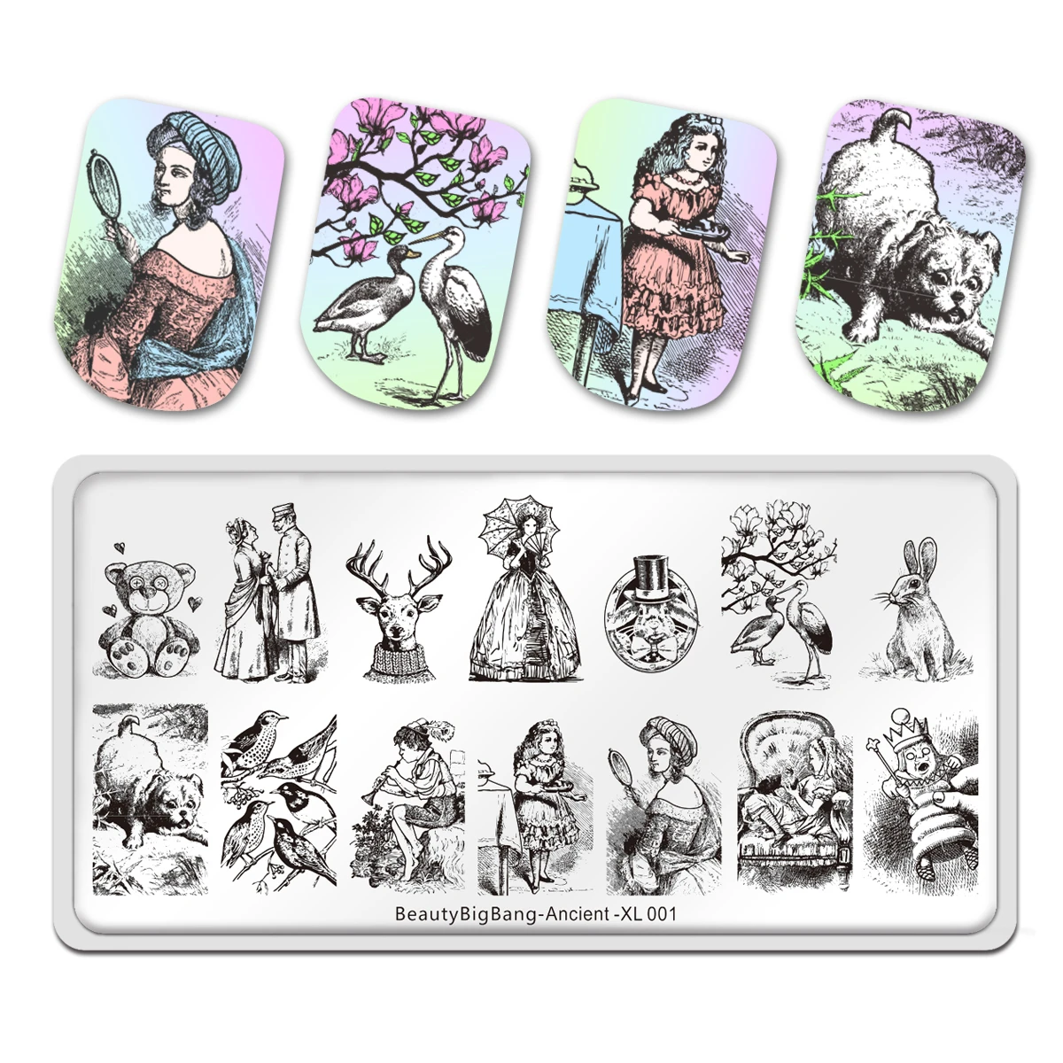 

BeautyBigBang Ancient Style Nail Stamping Plates New Animals Bear Character Design Fairy Tales Nail Art Stamps Template XL-001