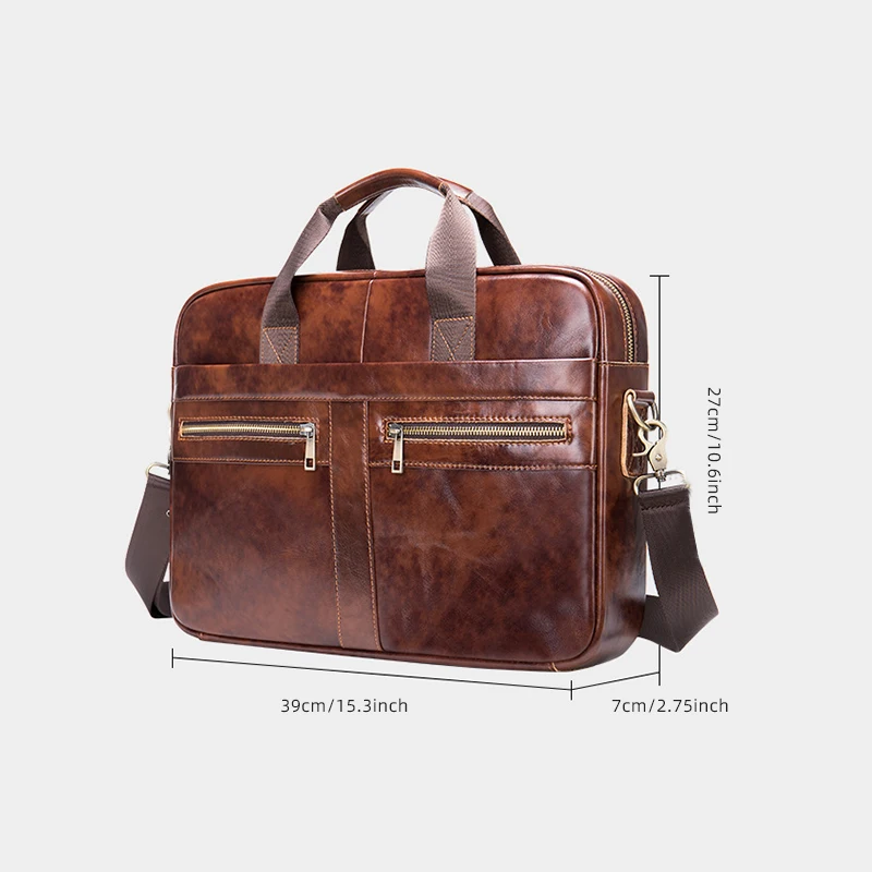 Men's Larger Capacity Briefcase Business Shoulder Leather Bags Crossbody Handbags Office Travel Documents Phones Storage Pouch