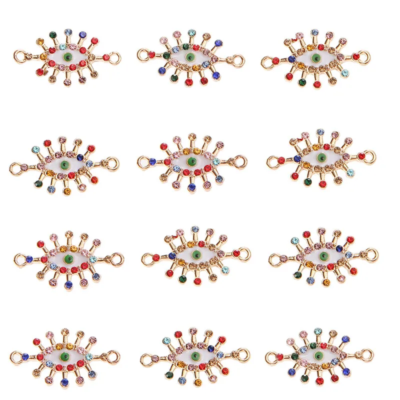 

10pcs/lot Colorful Crystal Eye Crown Connector Charms DIY Necklace Bracelet For Jewelry Making Accessories