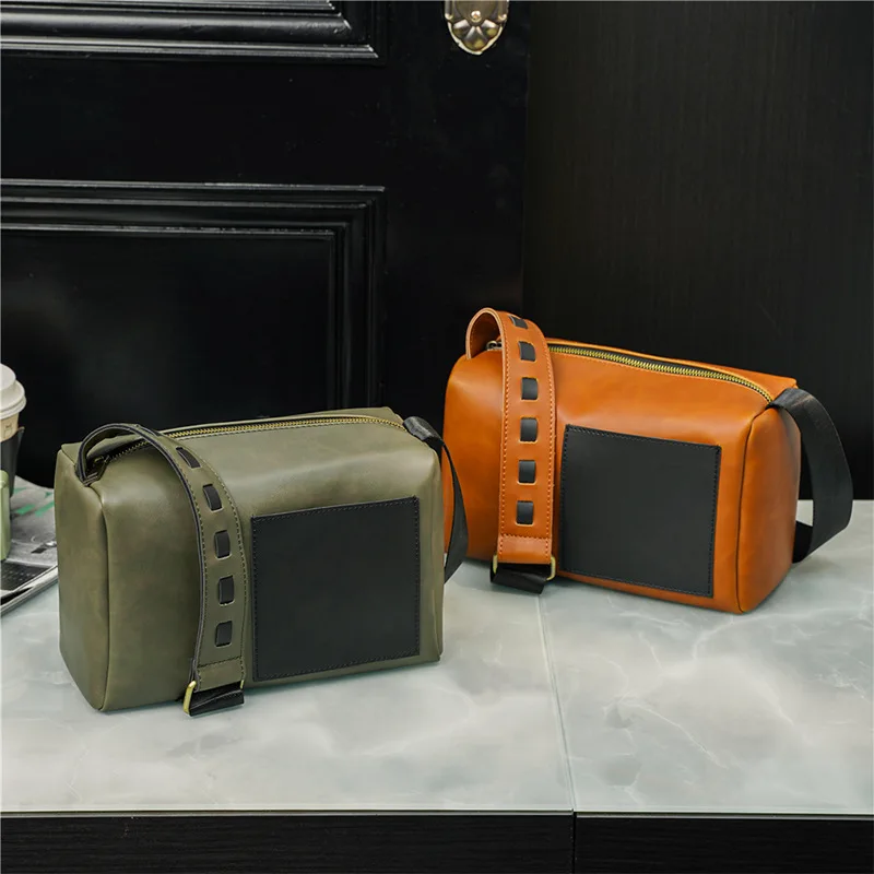 

Vintage Fashion Crossbody Bag Men Patchwork Square Camera Bag Men's Shoulder Bag PU Leather Messenger Bag Single Shoulder Bags