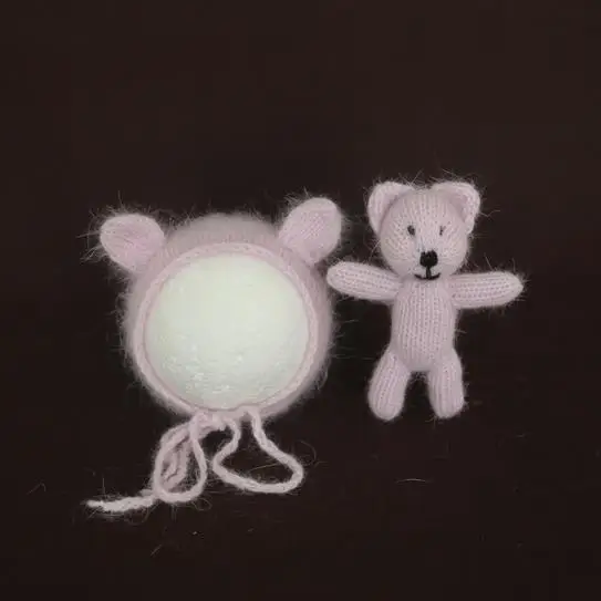hat and toy Фиолетовый Ангорский набор шляп для новорожденных пушистый стрейч обертывание Пеленальный мешочек реквизит для фотосъемки детская мягкая шапка, аксессуары для фотографий - Цвет: hat and toy
