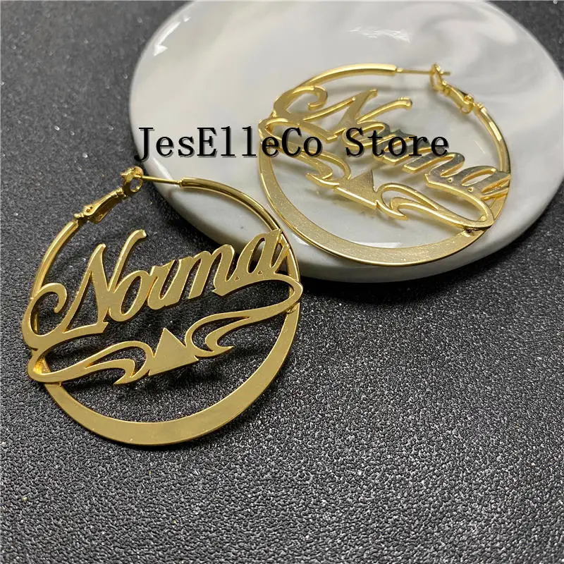 Персонализировать имя из нержавеющей стали серьги бамбука для женщин 3 Цвет