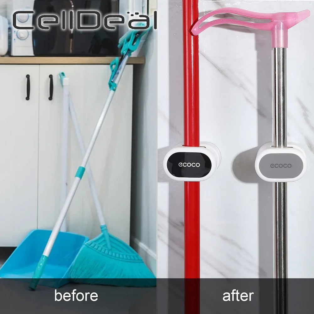 

1PC Wall Mounted Mop Holder Kitchen and Bathroom Accessories Organizer Self-adhesive Broom Hanger Strong Brush Hooks Racks