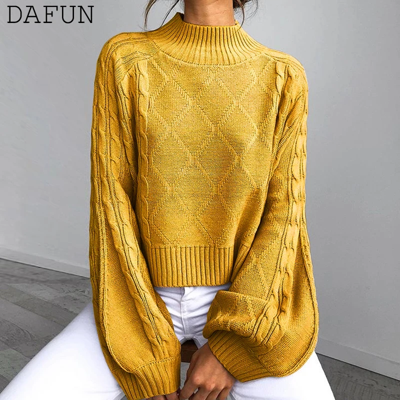 Вязаный свитер Однотонный большого размера Зимний пуловер джемпер с вырезом