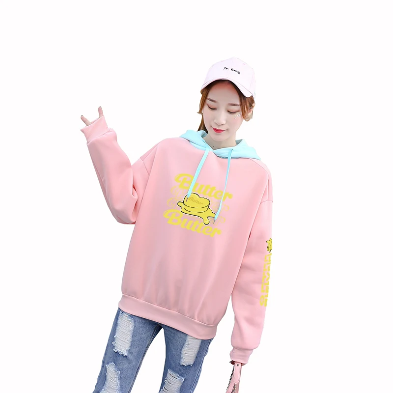 

2 pcs/ lot Bangtan Boys BUTTER Hoodies Autumn Winter Spell Color Patchwork Crative Korean Fashion y2k Kpop Women's Sweatshirt