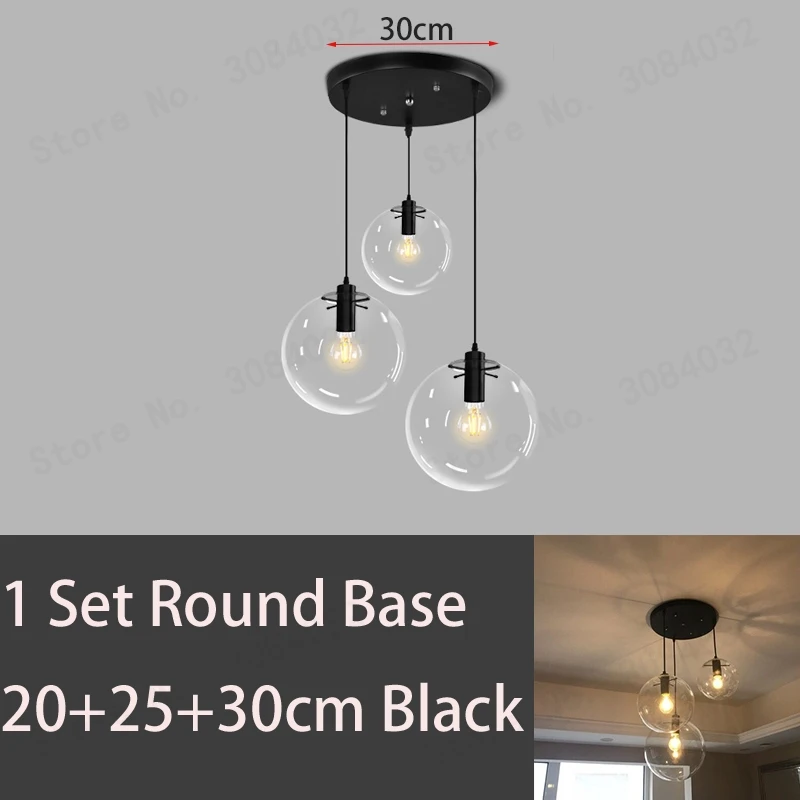1 комплект светодиодная Подвесная лампа в виде 3 шариков с черным стеклянным