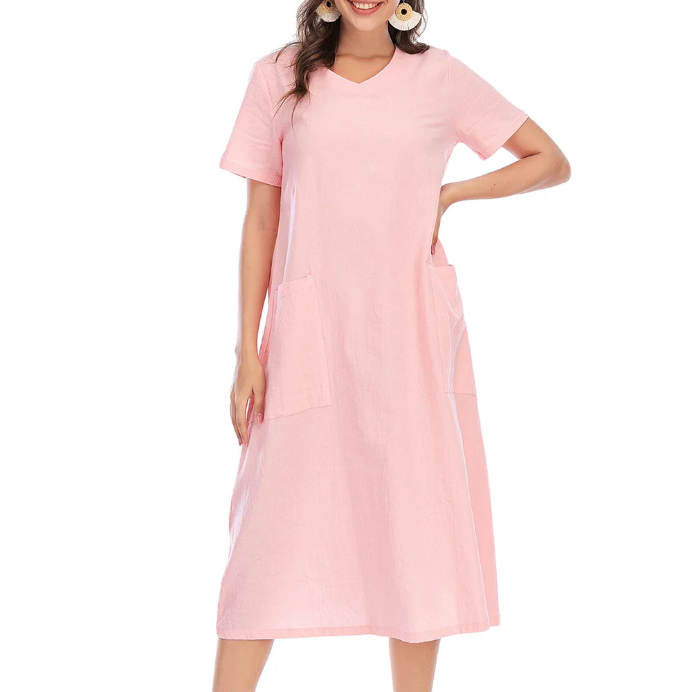 Платье-миди с V-образным вырезом и коротким рукавом большого размера | Женская