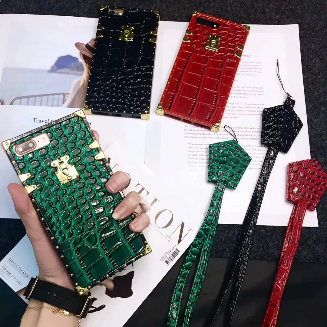 Роскошный Винтажный чехол из кожи аллигатора для iPhone X XR XS MAX Модный квадратный