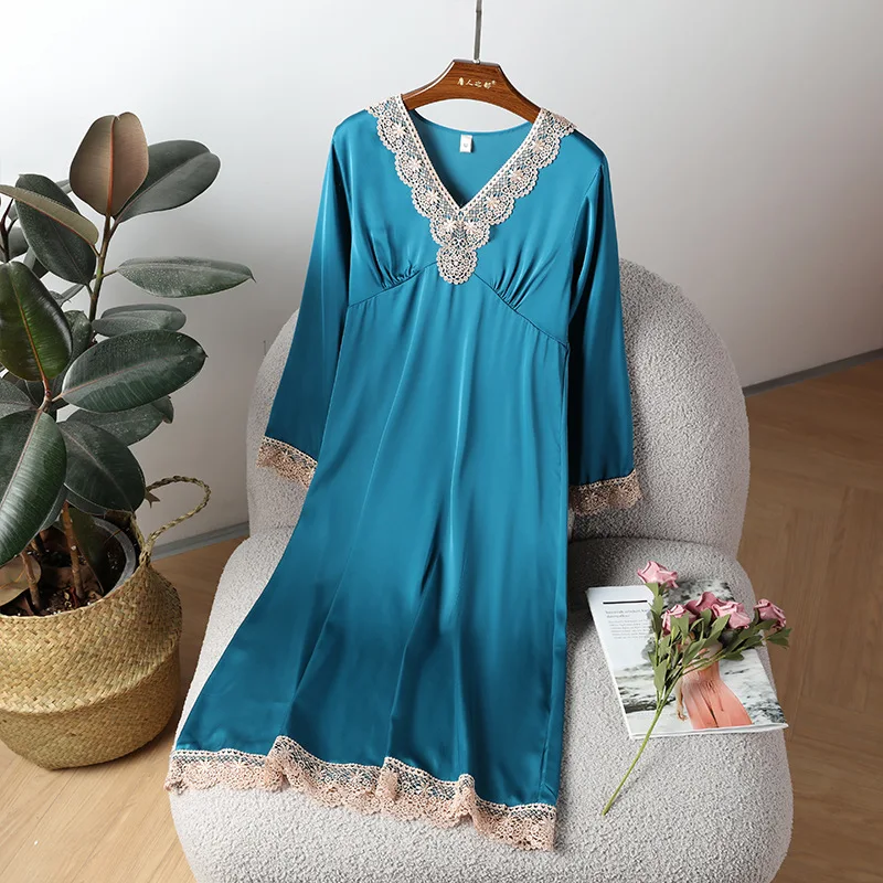 

Casual Loose Home Dressing Gown New Spring Summer Nightdress Nightgown Lace Sleepshirt Women Long Sleeve Sleepwear Bathrobe