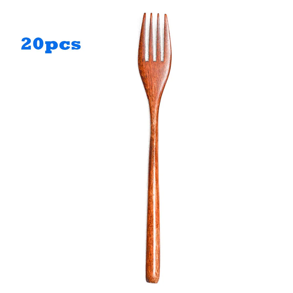

20pcs Spoon 14cm 20cm 22.5cm Solid Wood Tableware Spoon Anti-scald Tea Coffee Stirring Spoons Fork