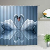 beautiful bird swan shower curtains waterproof couple heart shape animal printing cloth curtain home bathroom decor bath screens