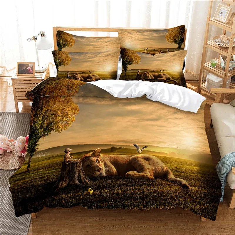 

Sanfte Lion Neuheiten Bettwäsche Bettbezug 3D Digitaldruck Bett Blatt Mode-Design 2-3 Stück Quilt Abdeckung bettwäsche Set