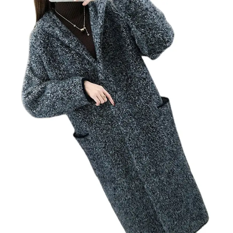 Mink Fleece Women 2022 Jacket Autumn Winter New Coat Loose Overcoat Dot Mid-Length Cardigan Woolen Outwear Ladies Top