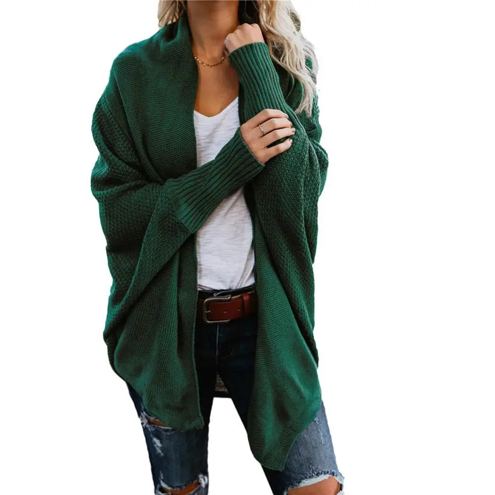 Женский Теплый однотонный кардиган цветное кимоно с рукавом летучая мышь и