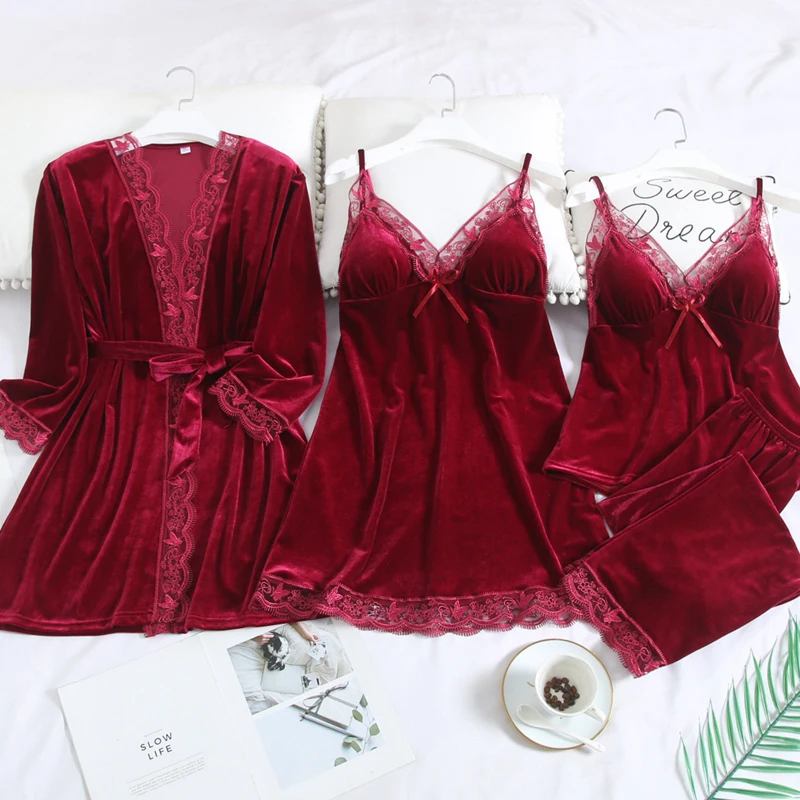 

Fiklyc underwear 2020 winter new arrival women's velvet pajamas sets cute lace patchwork sexy sleepwear lounge suits pyjamas set