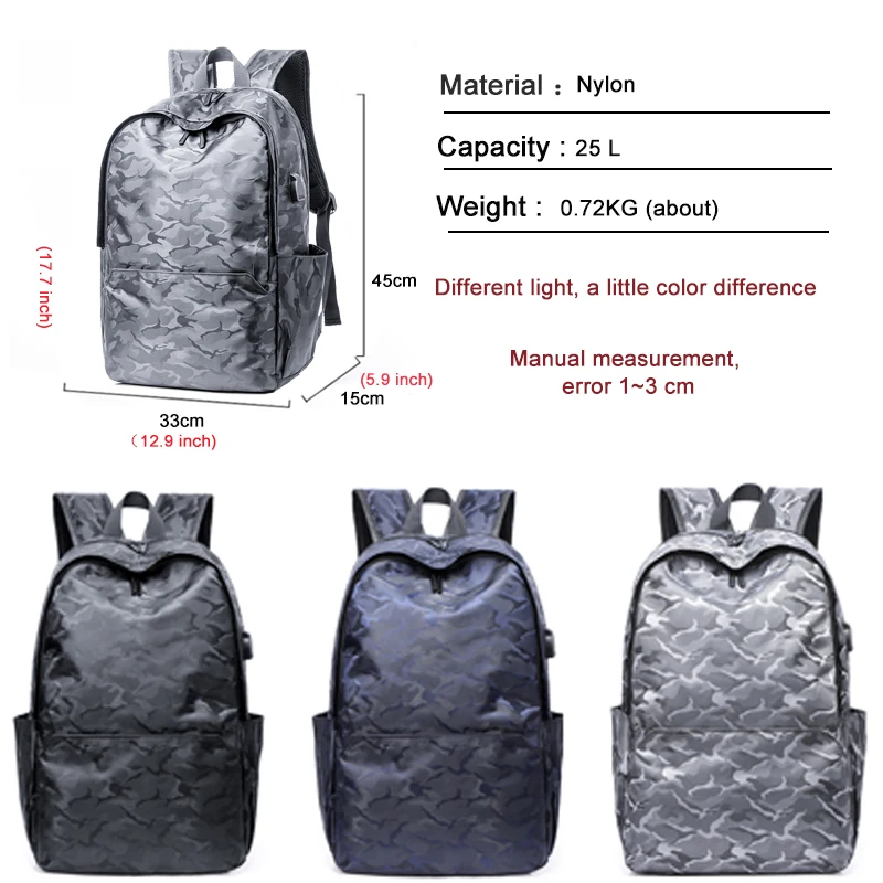 Камуфляжная повседневная мужская дорожная сумка с usb-разъемом и фиксированными