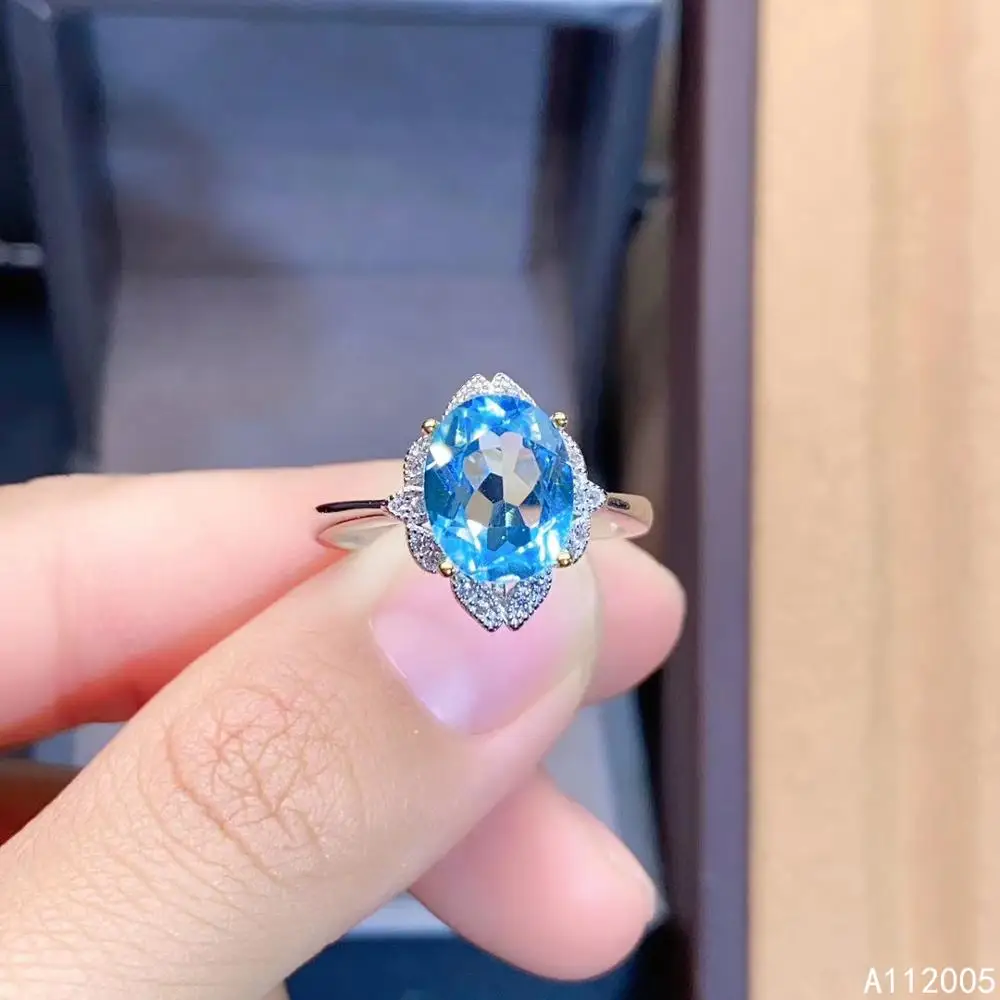 

KJJEAXCMY fine jewelry 925 sterling silver inlaid natural gem stones blue topaz gemstone new Female Miss woman girl ring