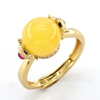 wasp wax ring natural gemstones chicken oil yellow beeswax hexagons ruby round bead ring fashion trend vintage jewelry women