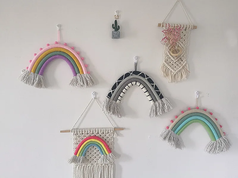 Ins скандинавский макраме ручной работы Радужный гобелен в стиле бохо подвесные