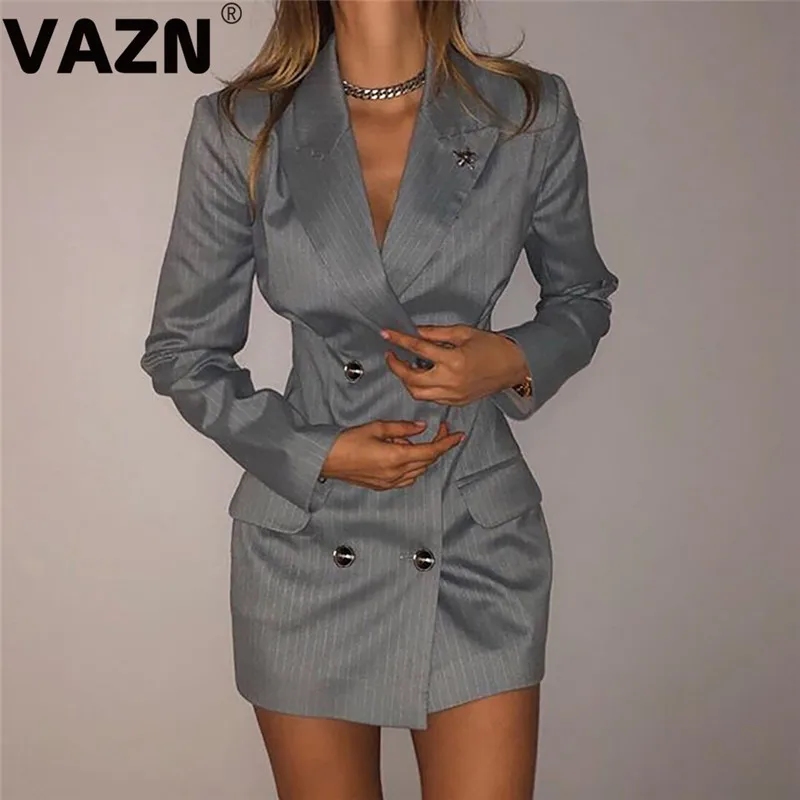 VAZN KLO10645 популярный новейший стиль, винтажный серый костюм, повседневный комбинезон, модный длинный рукав, консервативный женский тонкий длинный костюм