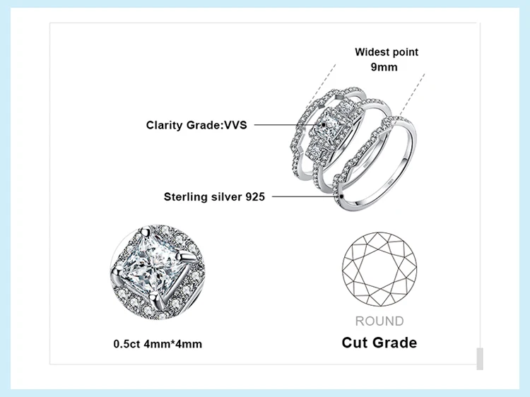 JewelryPalace 3 камня Принцесса Cut CZ Юбилей Promise обручальное Обручение кольцо свадебный 925 пробы серебро