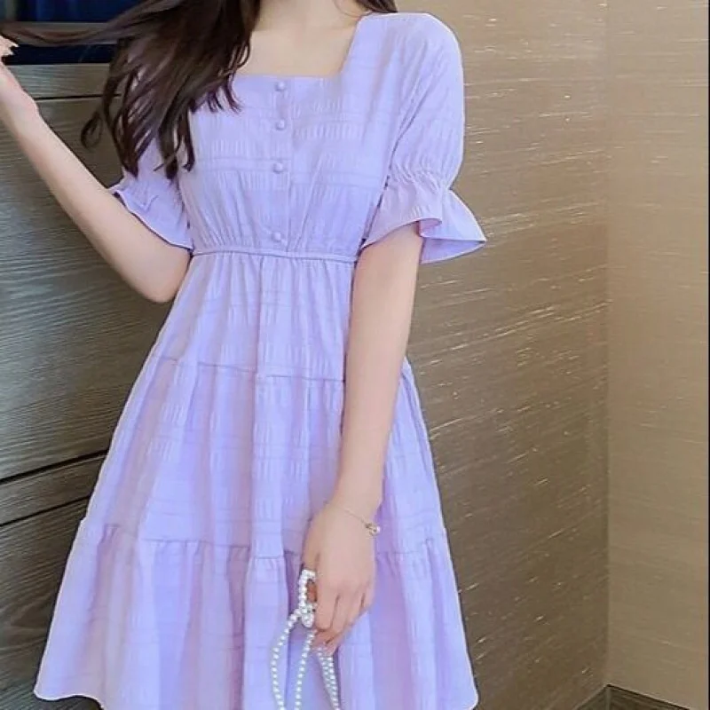 Летние платья для девочек мини-платья тонкий элегантный квадратный вырез