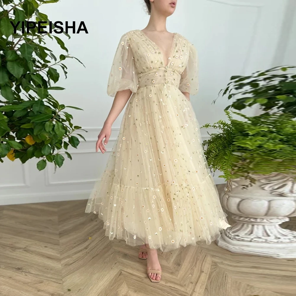 

Vintage Prom Dresses 2021 A-Line V Neck Short Party Gown Long Sleeves Robes de cocktail Dress for Teens Graduation Gown
