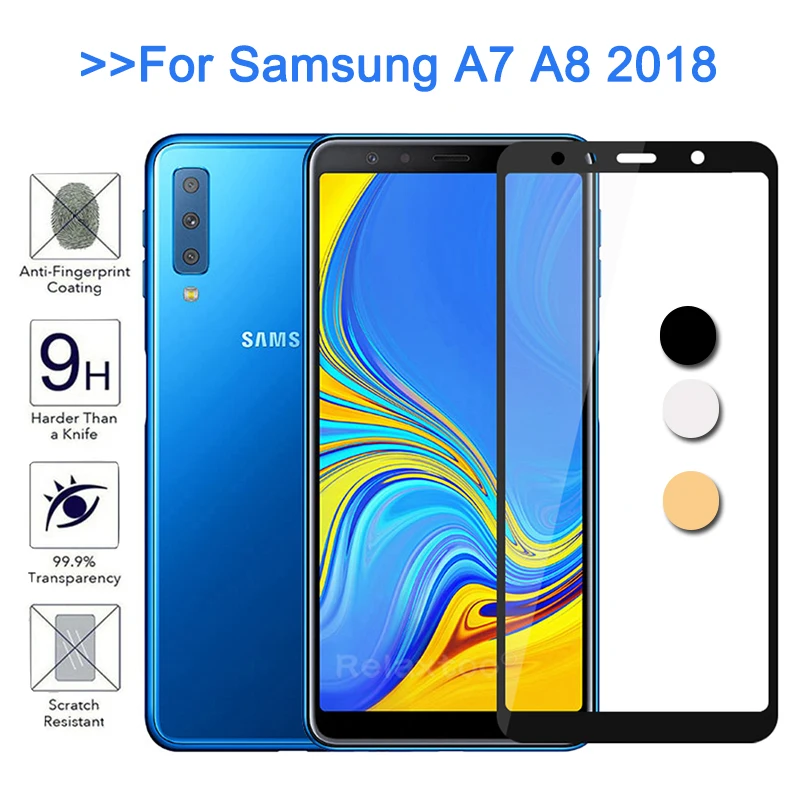 Защитное стекло с полным покрытием для samsung A7 2018 закаленное A750 A8 Plus защитная