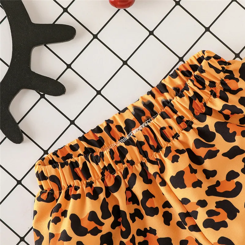 

Summer Newborn Baby Girl Clothes Set Leopard Print Sleeveless Tops Pom Shorts Pants 2Pcs Infant Outfits Baby Set 2020