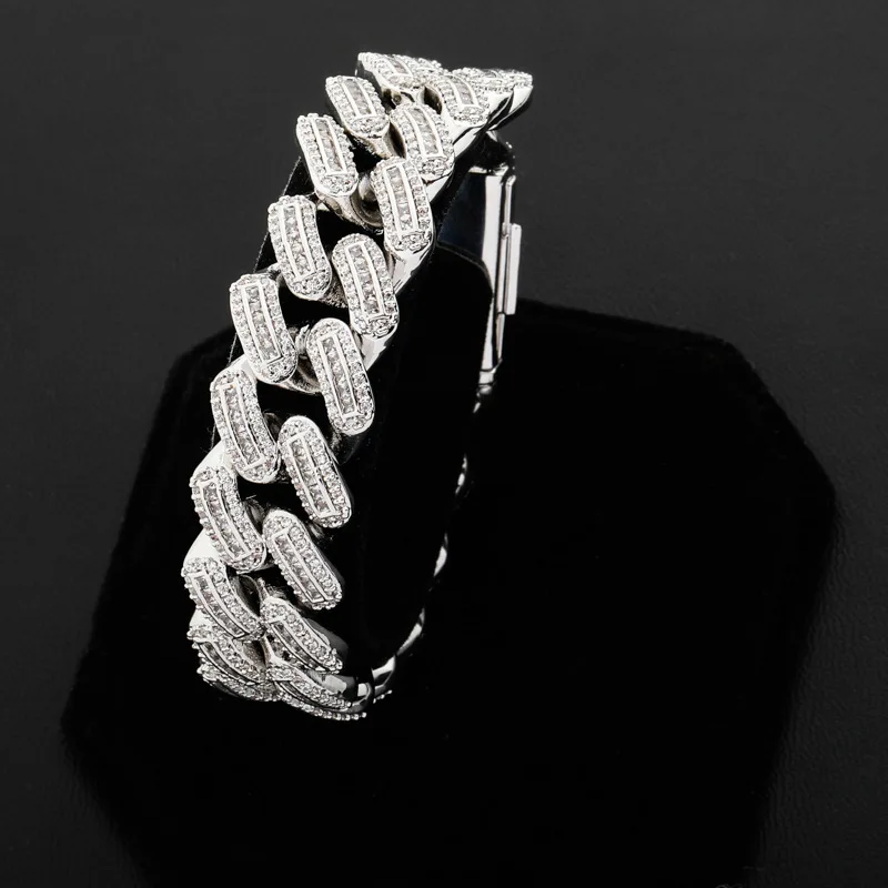 

18mm wide Hip Hop Bling Iced Out AAA Cubic Zirconia Square Miami Cuban Link Chain Bracelet For Men Rapper Jewelry
