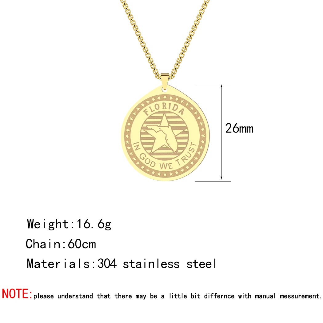 2021 Ноябрьский кулон из нержавеющей стали штат Флорида ожерелья Женская цепочка