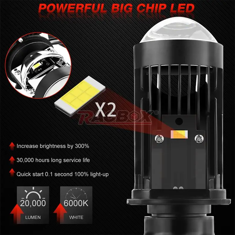 H4 светодиодный мини объектив T2 проектор линзы 100W 6000K белый светильник