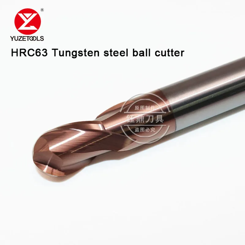 

HRC63 tungsten steel ball cutter 2F CNC coated milling cutter for hard alloy steel YUZETOOLS