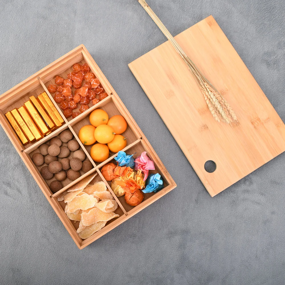 

1pc Bamboo 6 Grids Candy Dish Creative Nut Fruit Tray Snack Plate Food Organizer