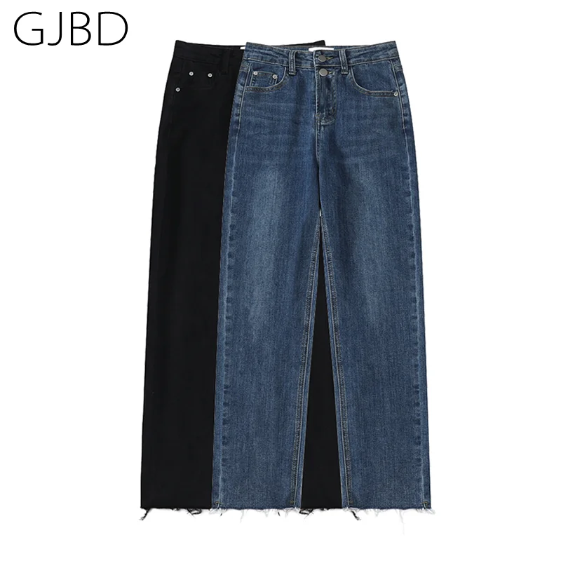 

Women's Jeans 2021 Spring Casual Harajuku Streetwear High Waist Trouser Blue Versatile Vintage Baggy Female Straight Pants