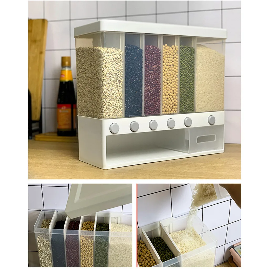 

Wall-mounted Dry Food Dispenser Grain Rice Bucket Rice Storage Tank Organizer Kitchen Storage Box Cereal Food Containers