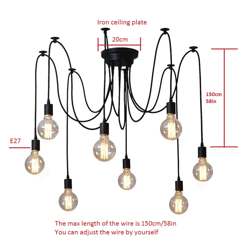 

LED Chandelier Kitchen Light Retro Industrial Spider For Living Room Bar Kitchen Restaurant Loft Techo E27 Lustre Luminaria