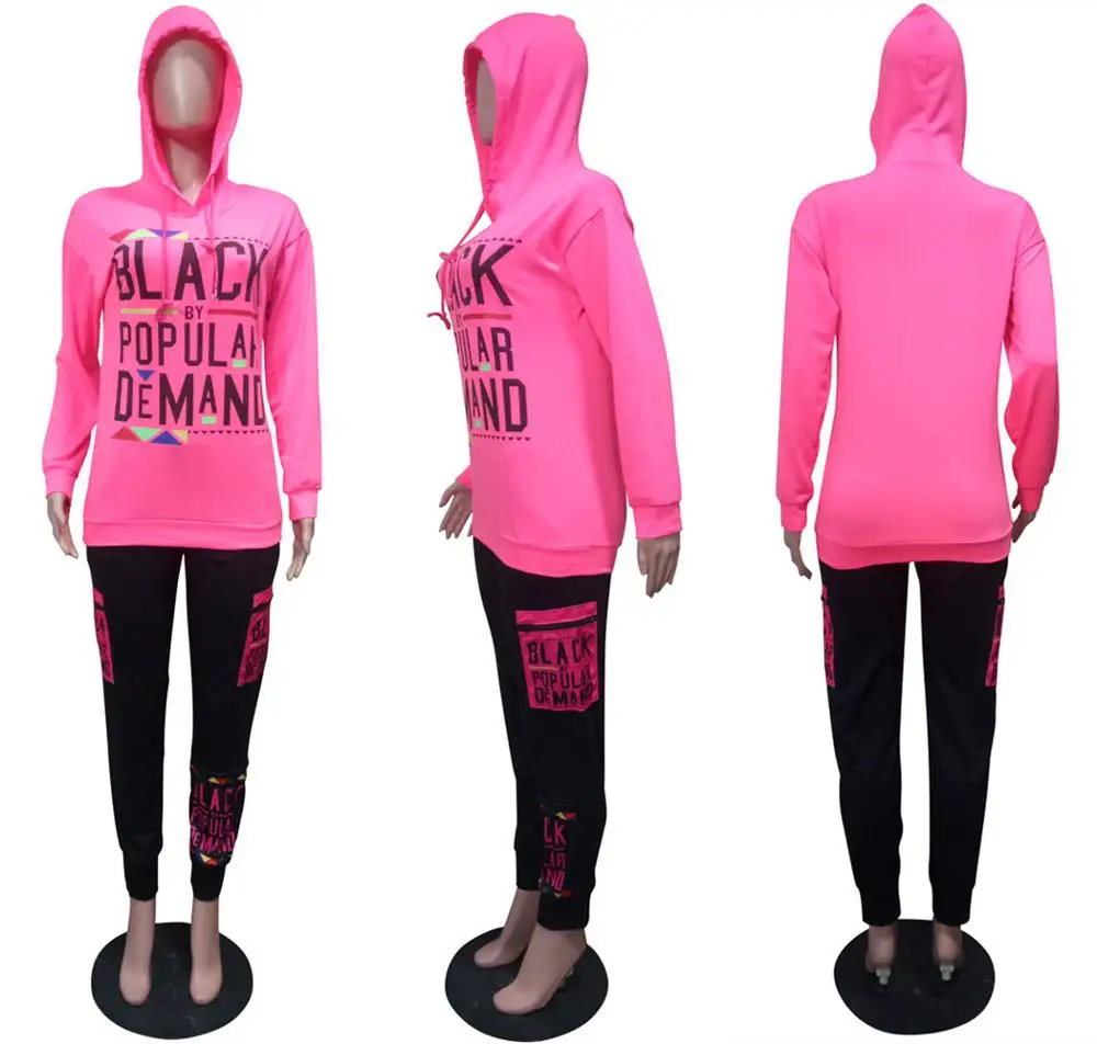 

Letter Print Hoodies Fleece 2 Piece Sets Hooded Long Sleeve Autumn Top Pants Suits For Women Casual Tracksuits Lady Blazer Sets