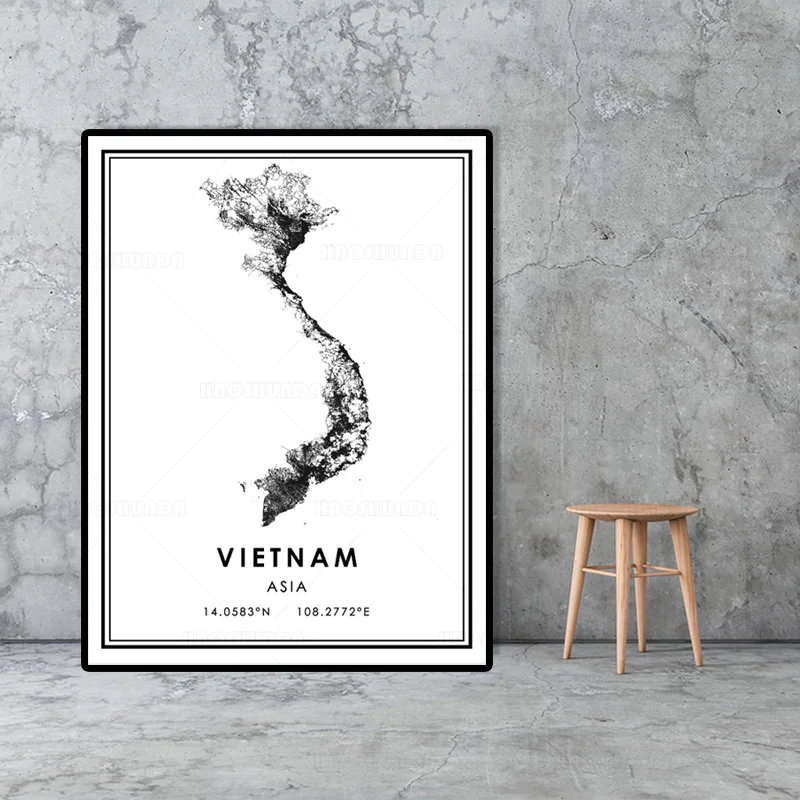 Black and White VIETNAM World City Map Wall Art Canvas Poster Prints Nordic Style Paintings Picture for Living Room | Дом и сад
