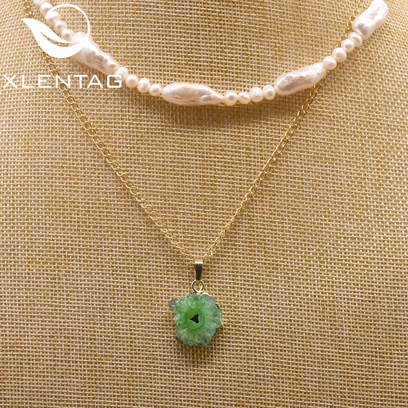 XlentAg натуральный Разноцветный жемчуг Двухслойное ожерелье из стерлингового