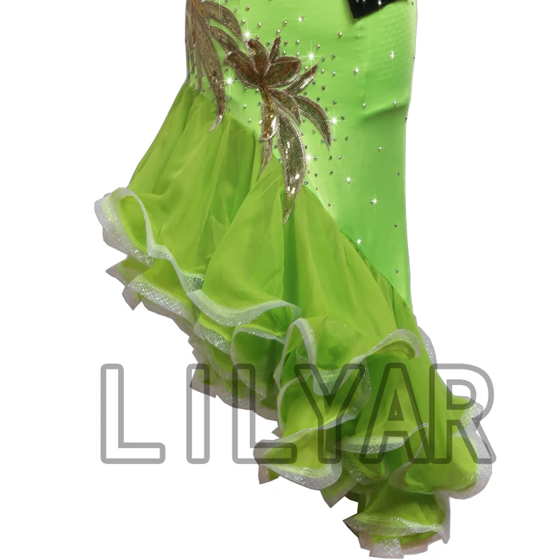 Latin Dance Dress Latin Skirt Competition Dress Costumes Performing Dresses Sparkly Rhinestones Customize Fluorescent Green Slim
