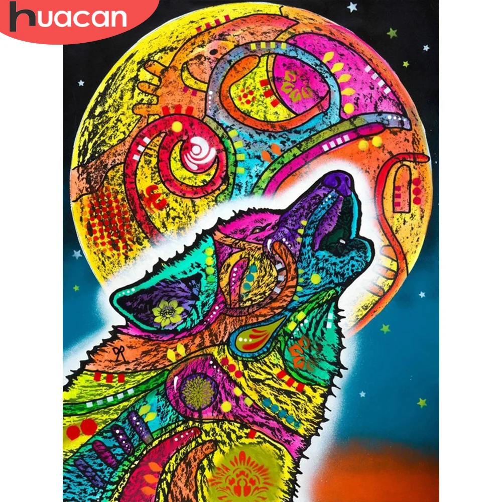 

HUACAN 5D DIY Алмазная вышивка, продажа животных, полная квадратная круглая мозаика, алмазная живопись, волк, крестиком, набор для украшения дома