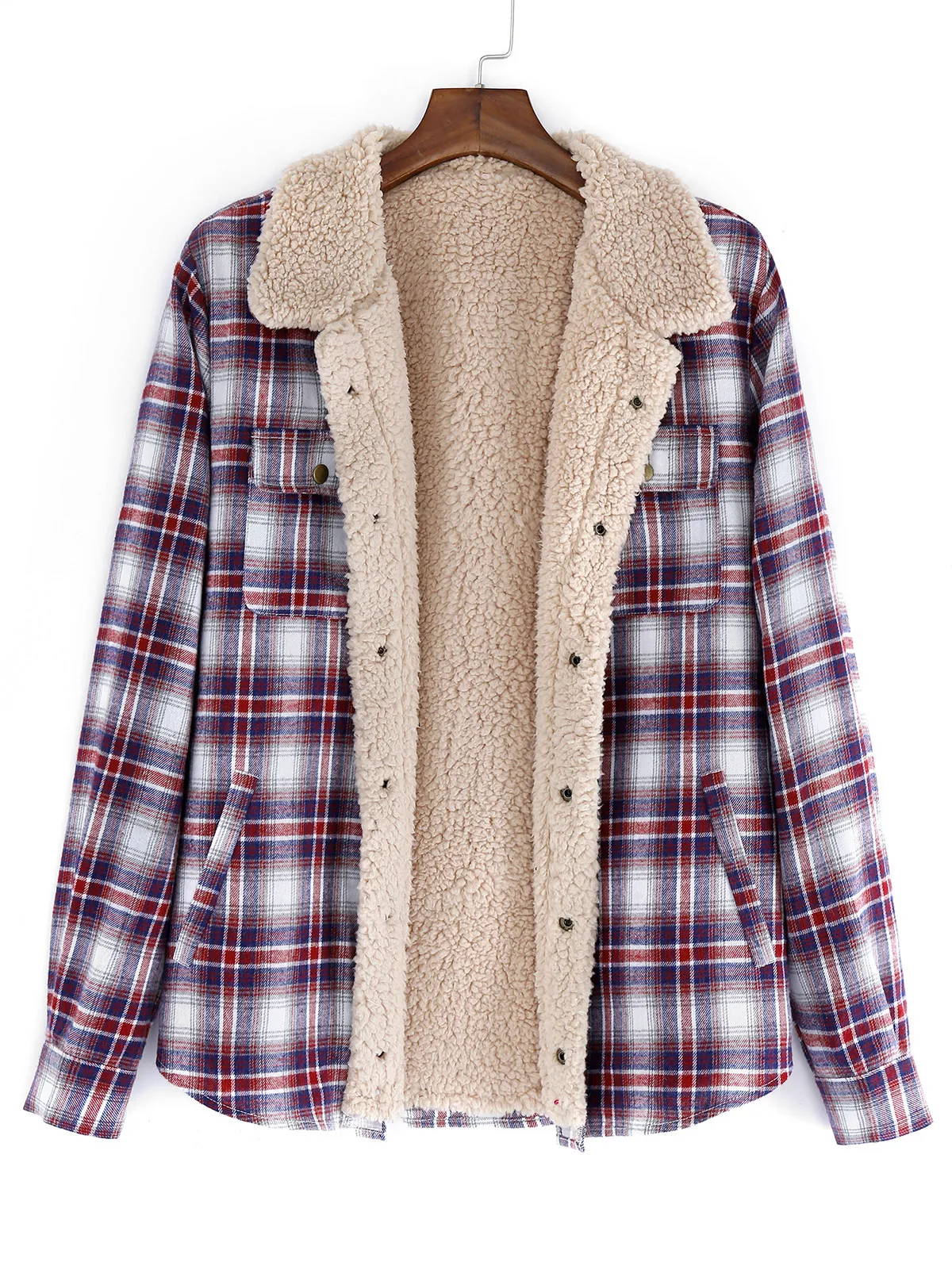 ZAFUL мужская куртка клетчатый узор Повседневная Кнопка пушистая отложной