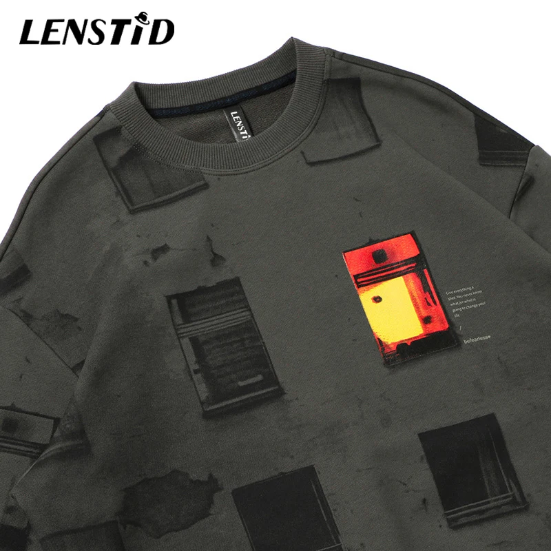 LENSTID для мужчин хип хоп Уличная плед окна двери печатных модный пуловер худи Harajuku